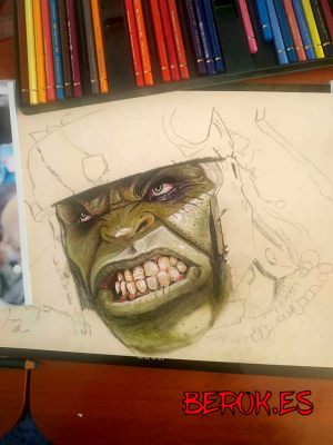 Dibujo Hiperrealista Hulk Marvel Lapices Faber Castell 300x100000